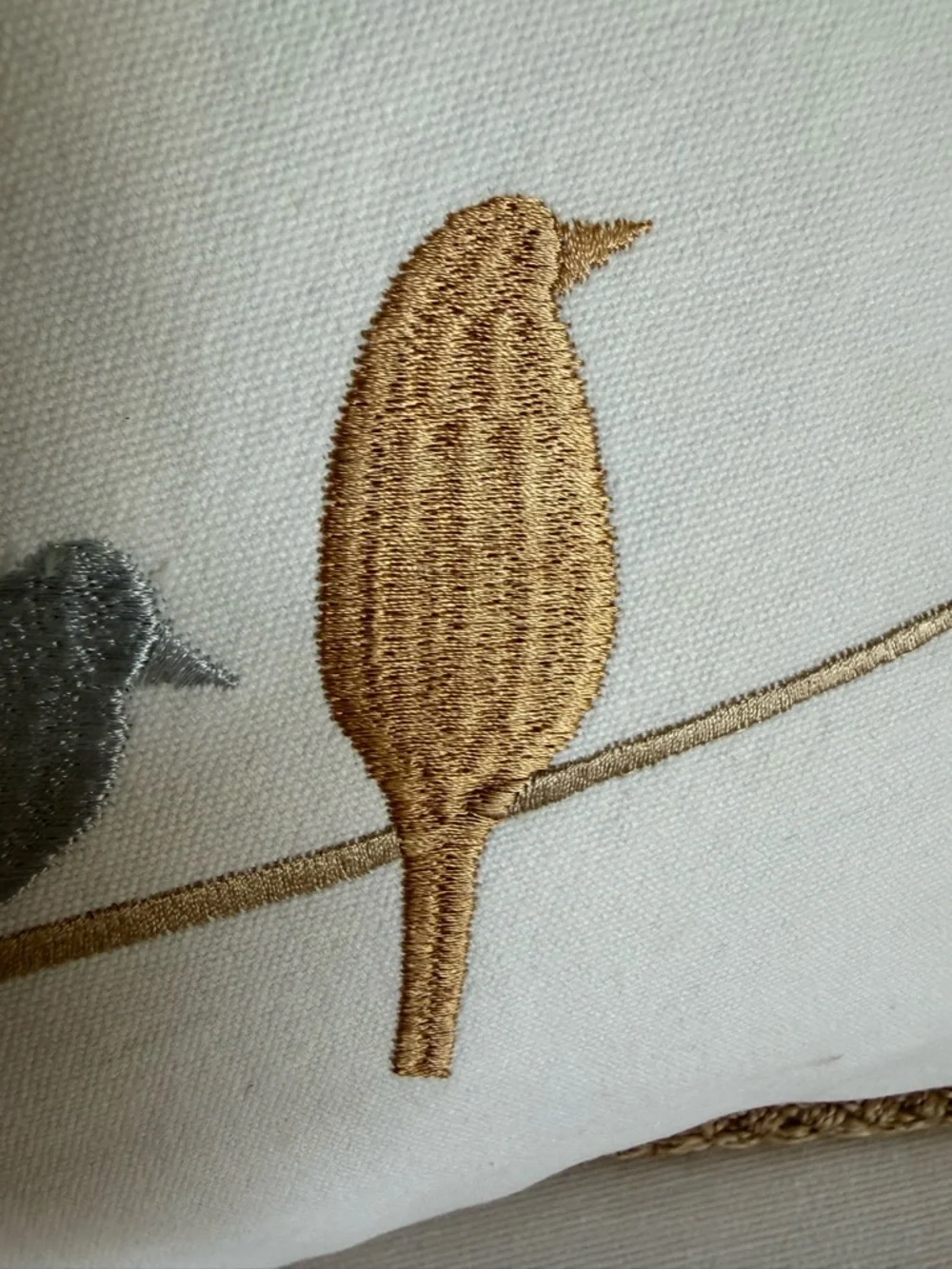 DOMAIN Cotton Jute Embroidered Bird Accent Pillow Duck Feather Insert 14x21